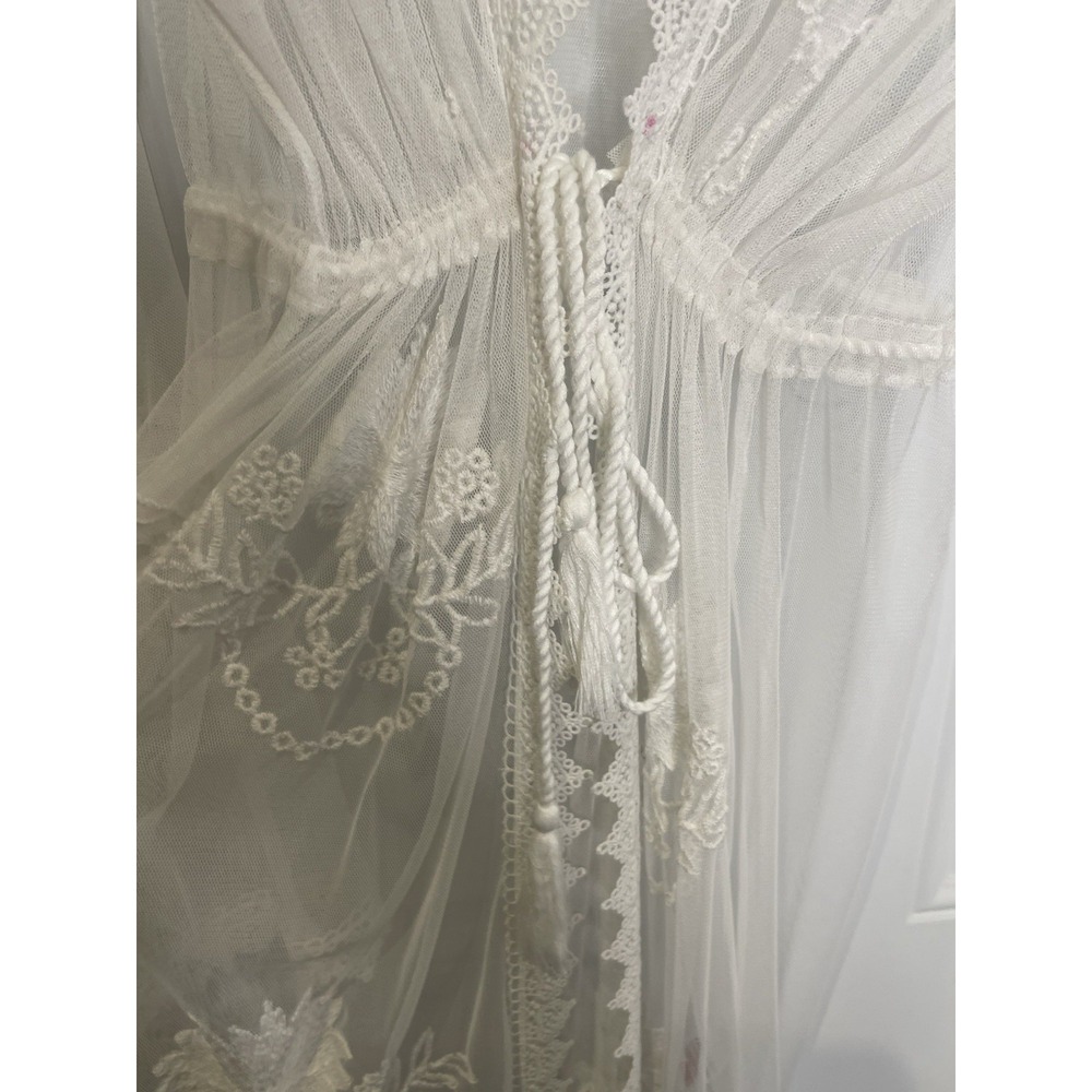Primark Women's Large Long White Embroidered Lace Sheer Kimono Robe Swim Coverup - Picture 6 of 15